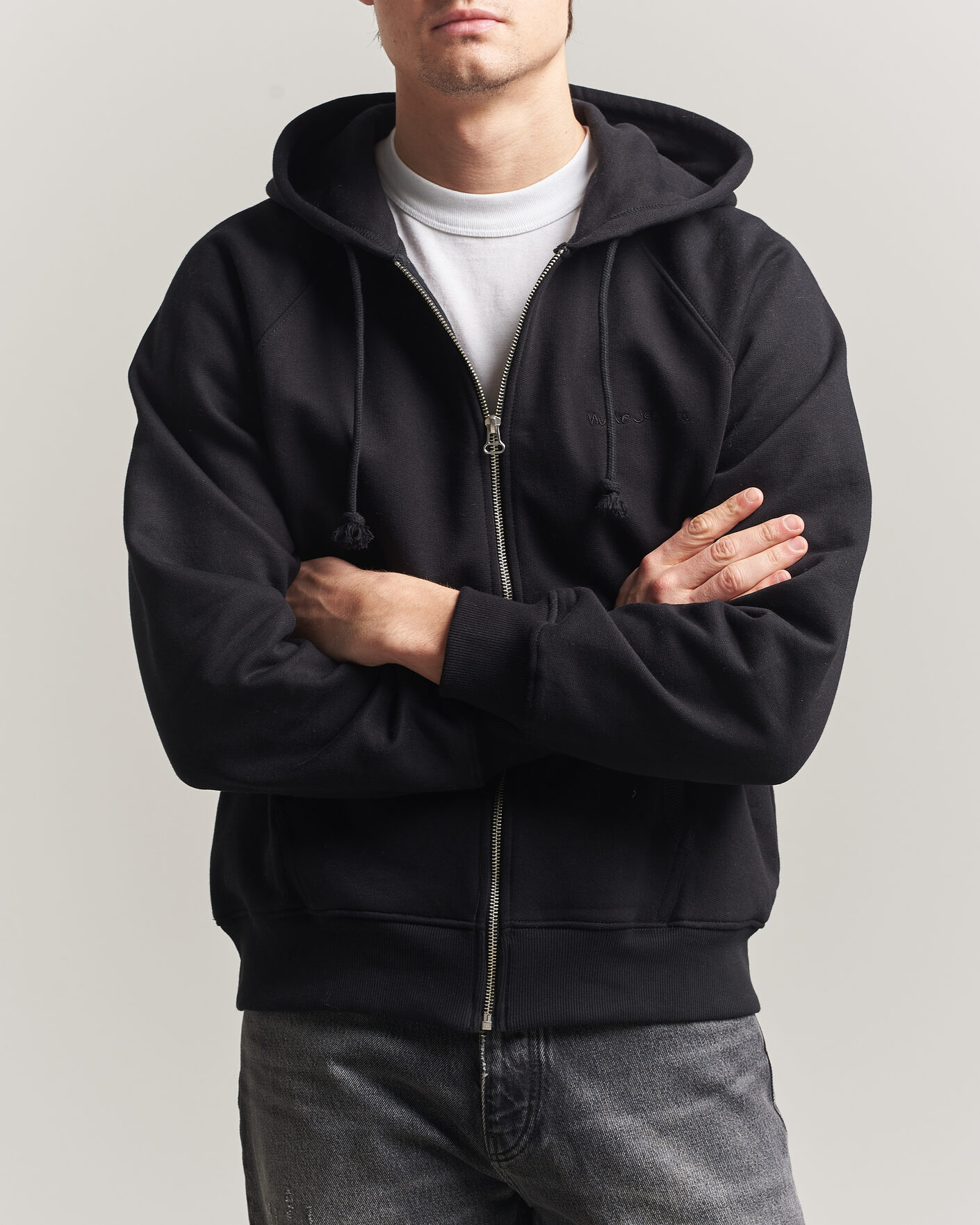 Mies | Puserot | Nudie Jeans | Gunde Logo Full Zip Hoodie Black