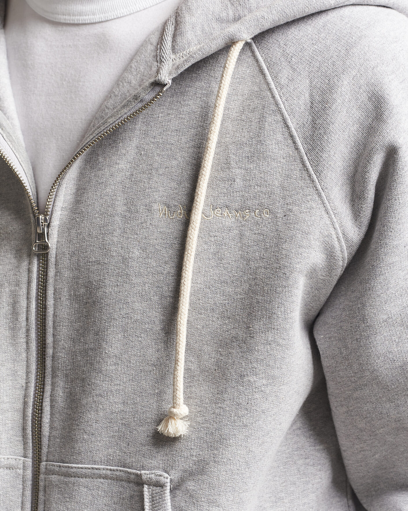 Mies | Puserot | Nudie Jeans | Gunde Logo Full Zip Hoodie Grey Melange