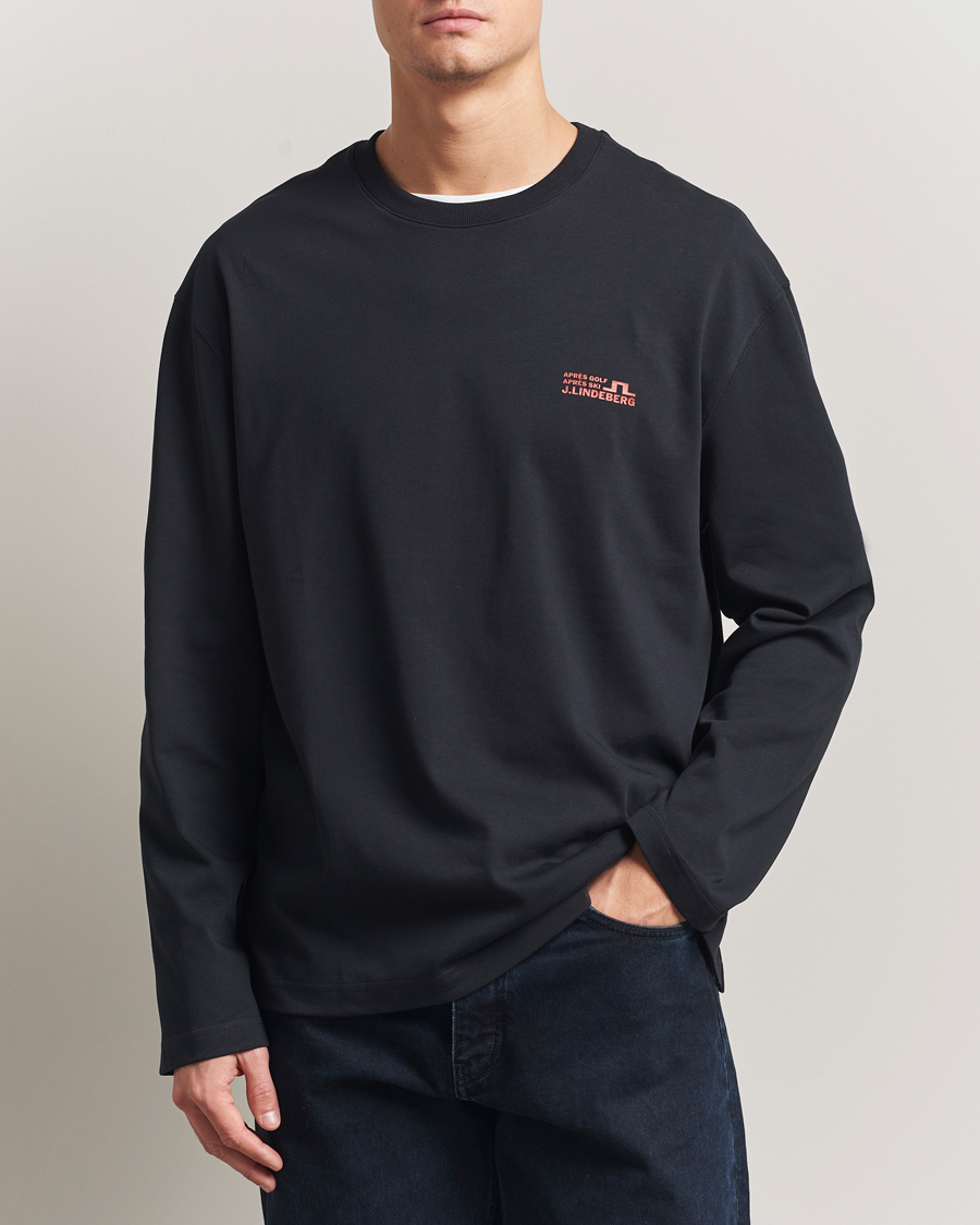 Mies | T-paidat | J.Lindeberg | Walsh Printed Long Sleeve T-Shirt Black