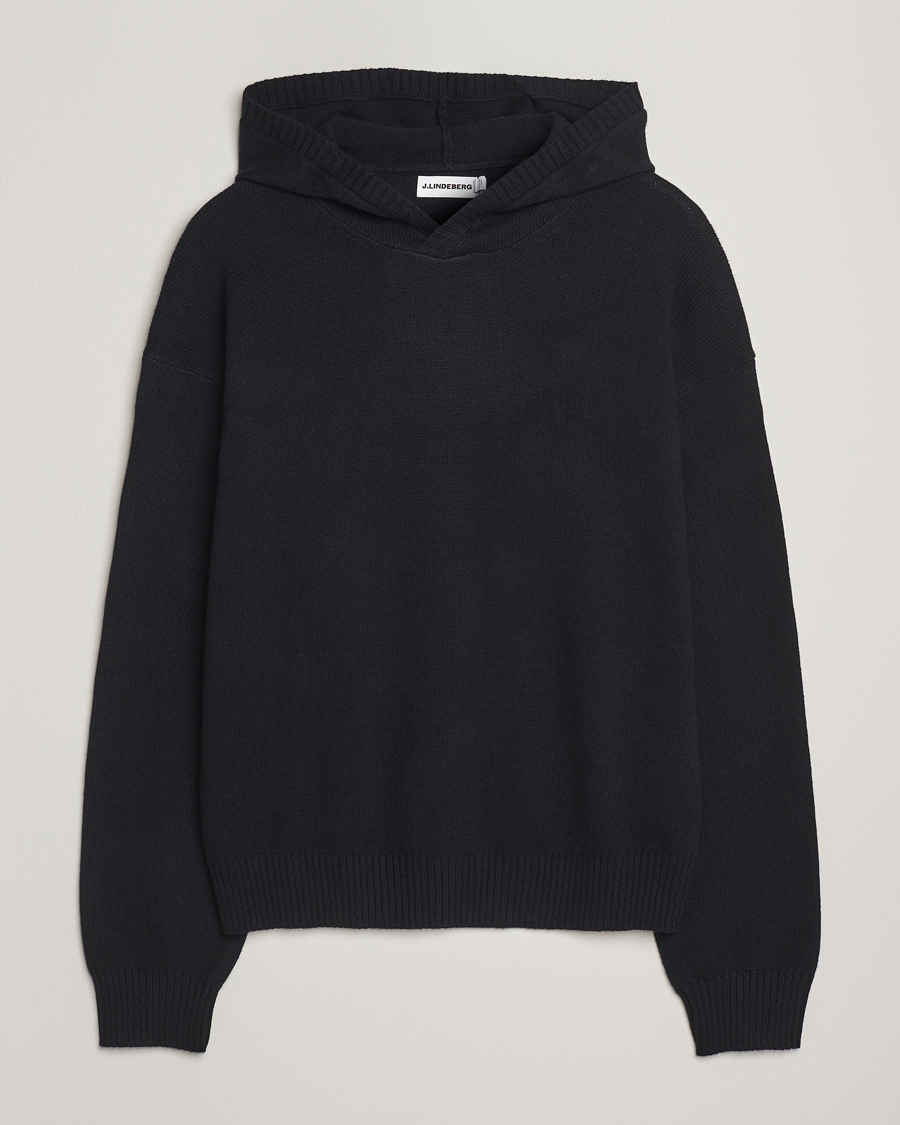 Mies | Puserot | J.Lindeberg | Edward Wool Knitted Hoodie Black