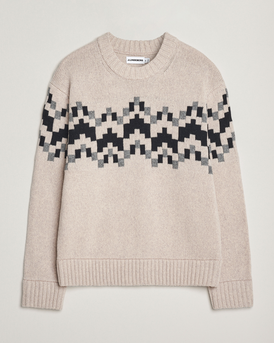 Mies | Puserot | J.Lindeberg | Faris Wool Knitted Fairisle Sweater Moonbeam