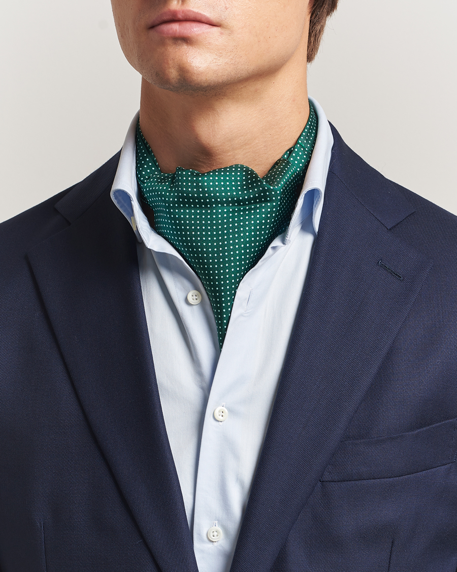 Mies | Huivit | Amanda Christensen | Silk Twill Micro Dot Ascot Bottle Green