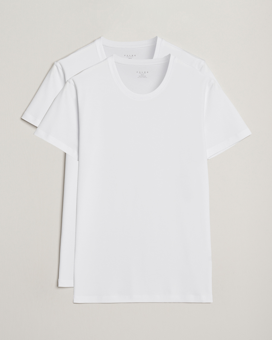 Mies | T-paidat | Falke | 2-Pack Cotton Crew Neck T-Shirt White