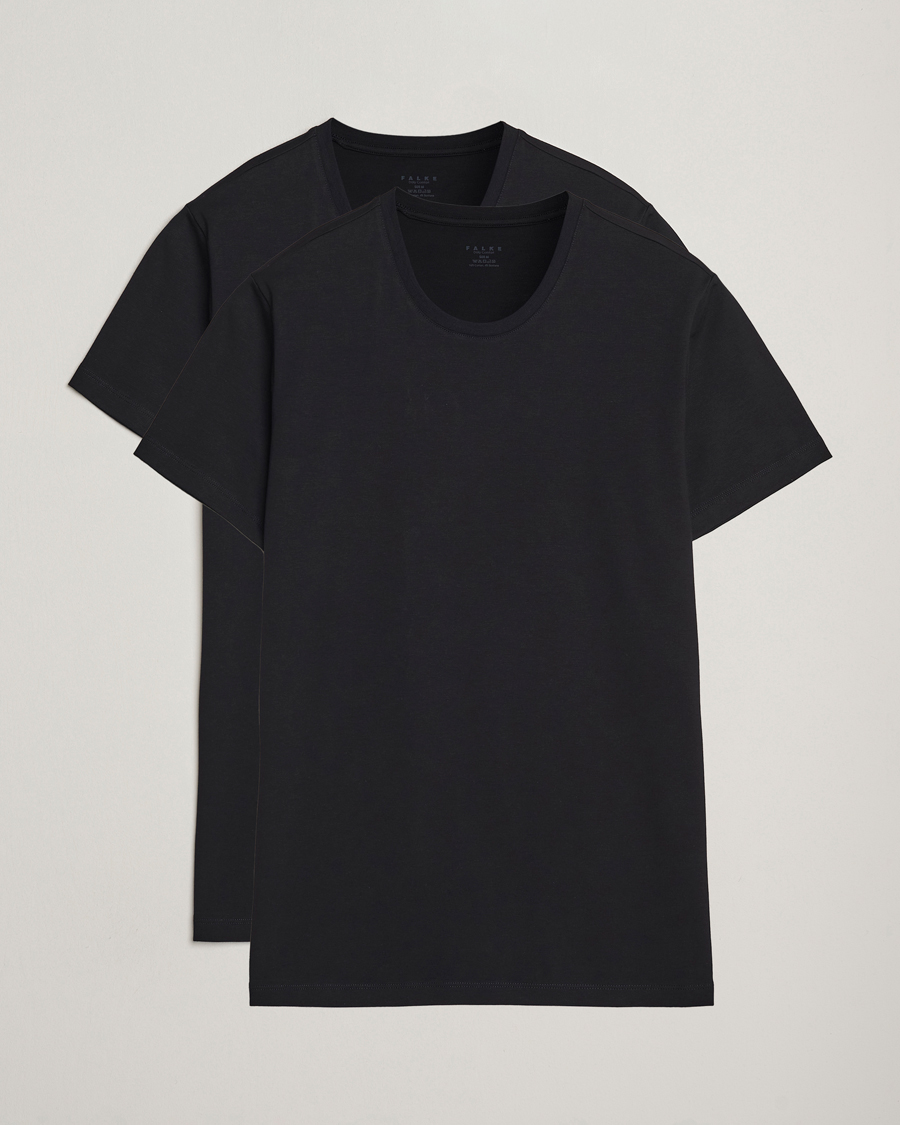 Mies | T-paidat | Falke | 2-Pack Cotton Crew Neck T-Shirt Black