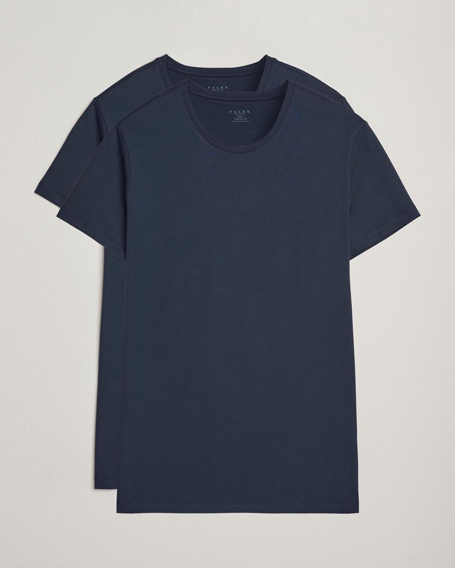 Mies | T-paidat | Falke | 2-Pack Cotton Crew Neck T-Shirt Midnight