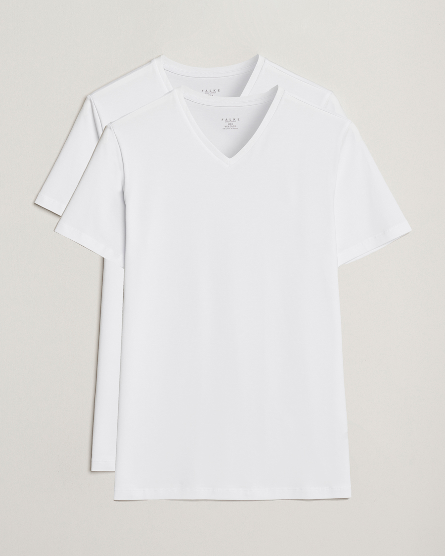 Mies | T-paidat | Falke | 2-Pack Cotton V-Neck T-Shirt White