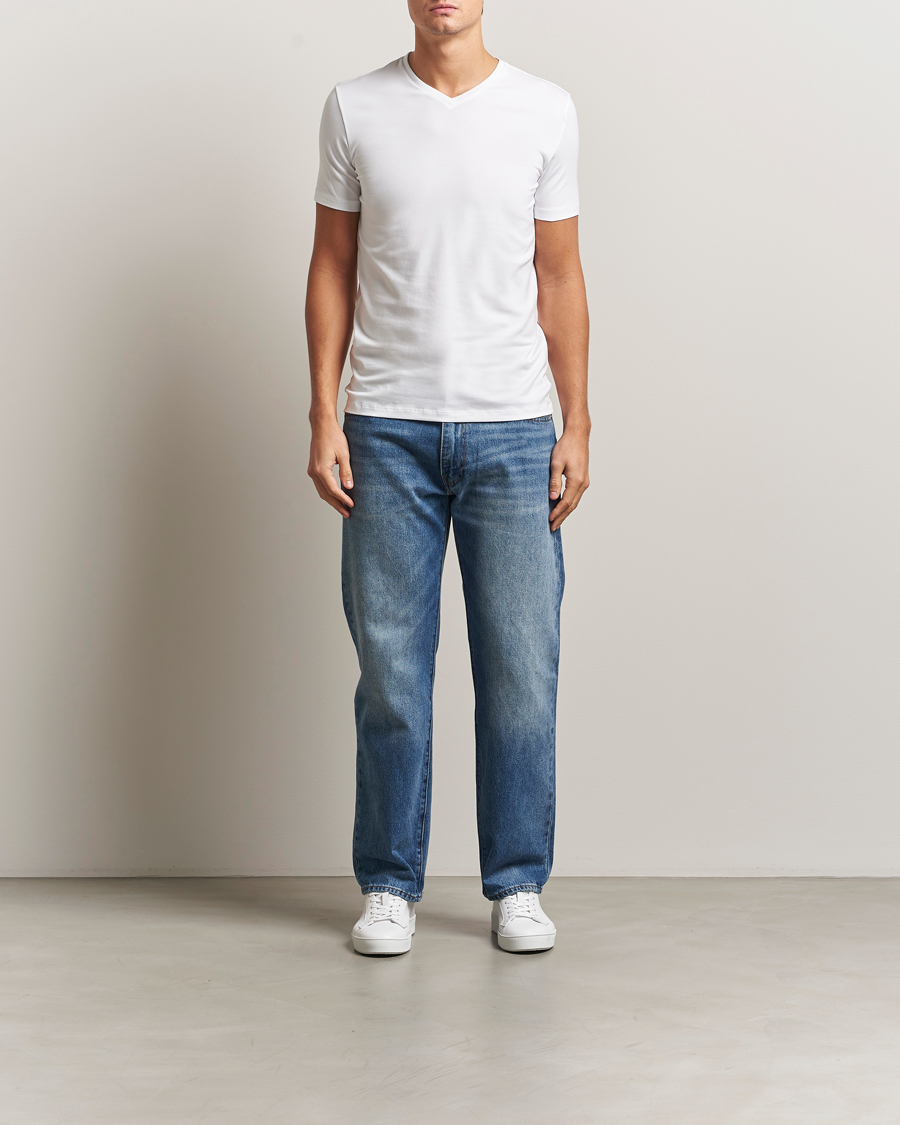 Mies | T-paidat | Falke | 2-Pack Cotton V-Neck T-Shirt White