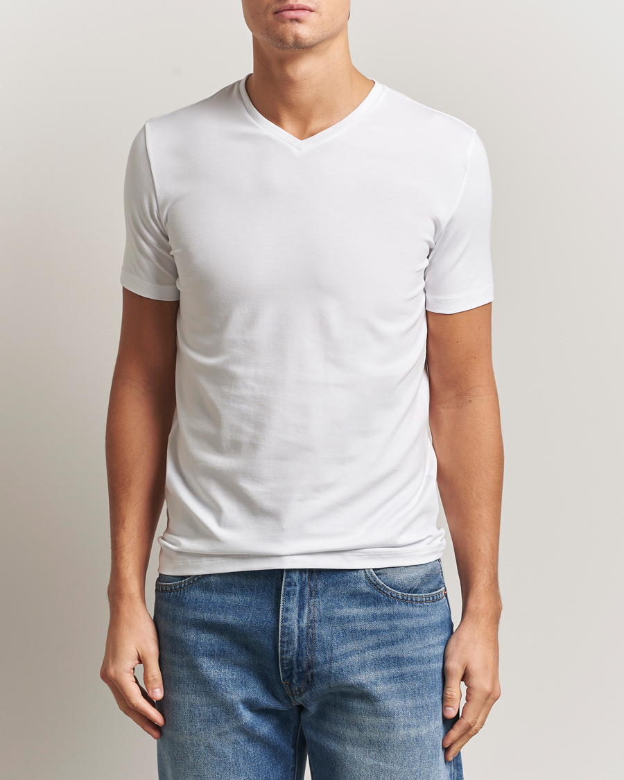 Mies | T-paidat | Falke | 2-Pack Cotton V-Neck T-Shirt White