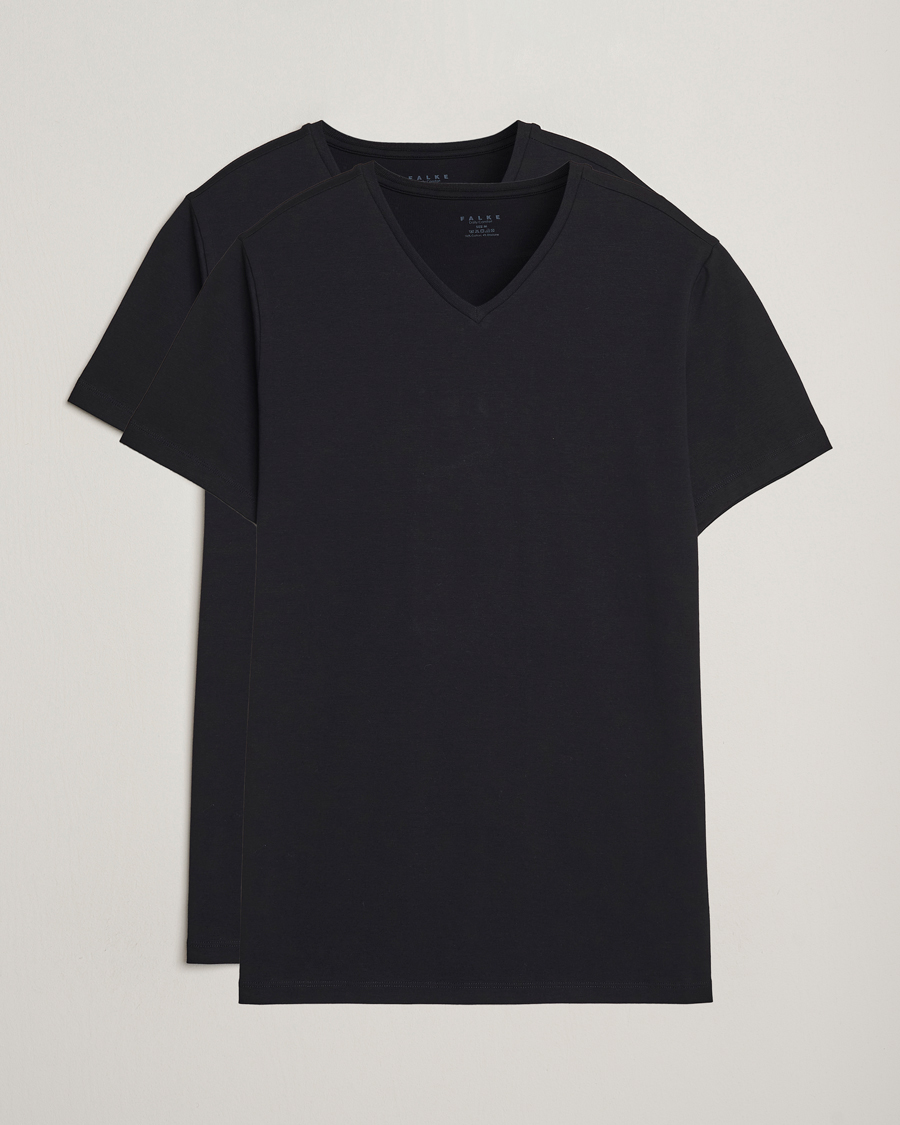 Mies | T-paidat | Falke | 2-Pack Cotton V-Neck T-Shirt Black