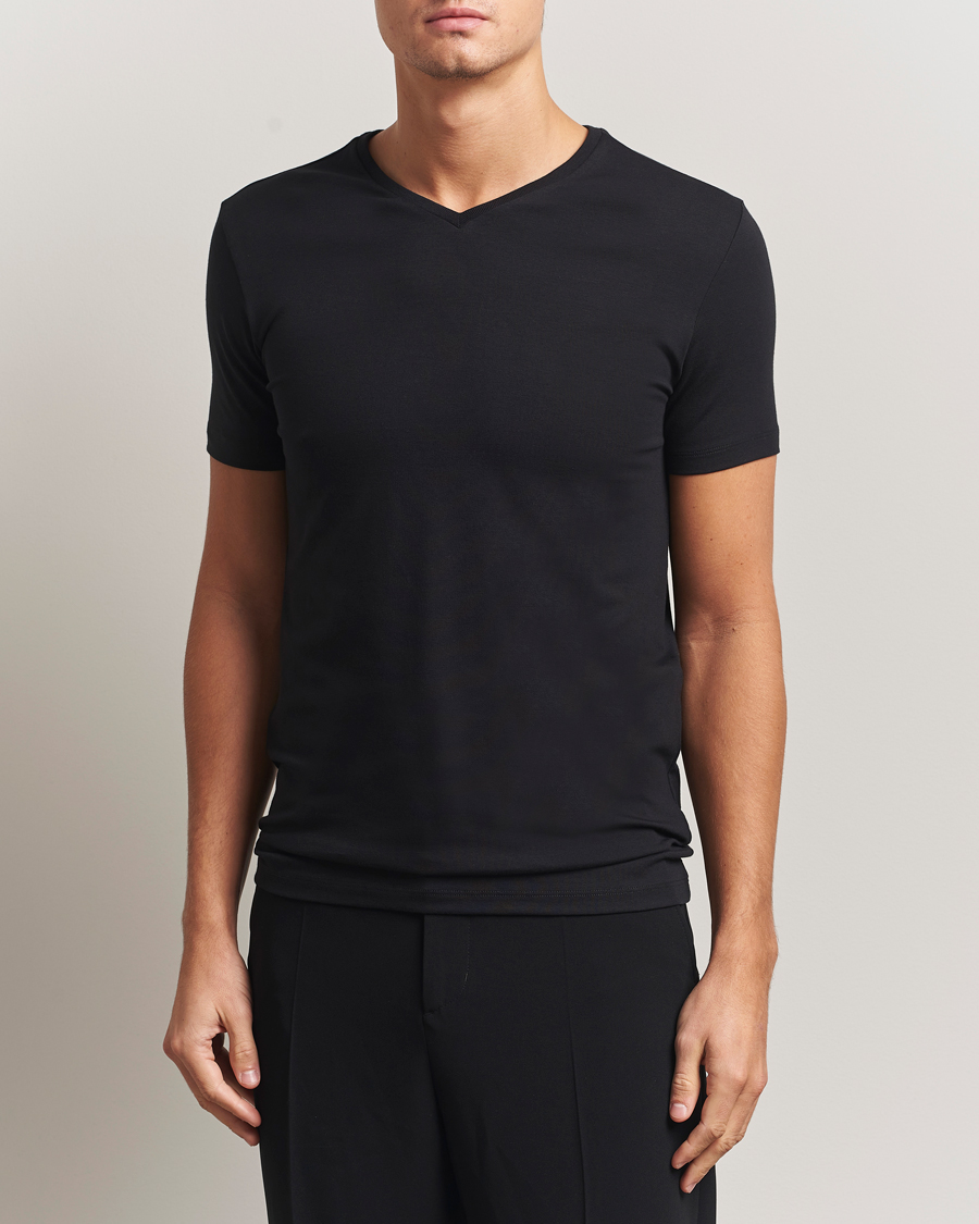 Mies | T-paidat | Falke | 2-Pack Cotton V-Neck T-Shirt Black