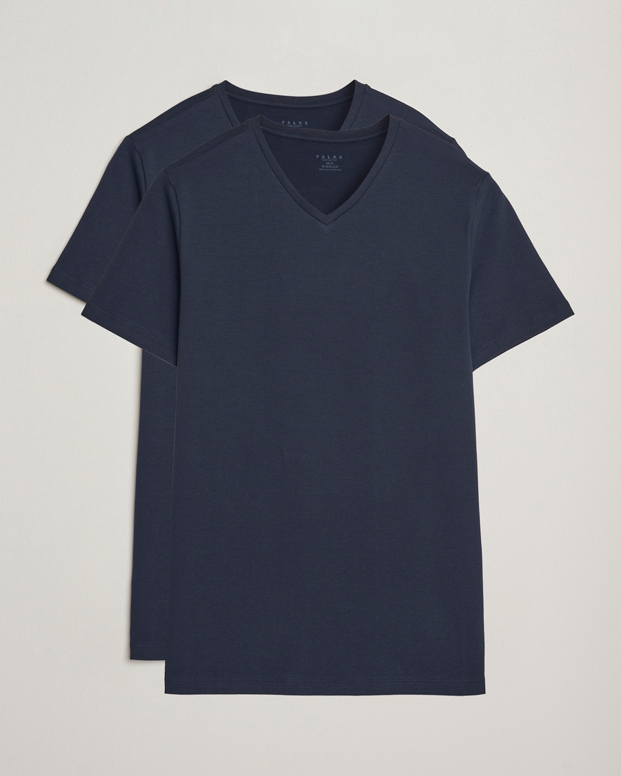 Mies | T-paidat | Falke | 2-Pack Cotton V-Neck T-Shirt Midnight