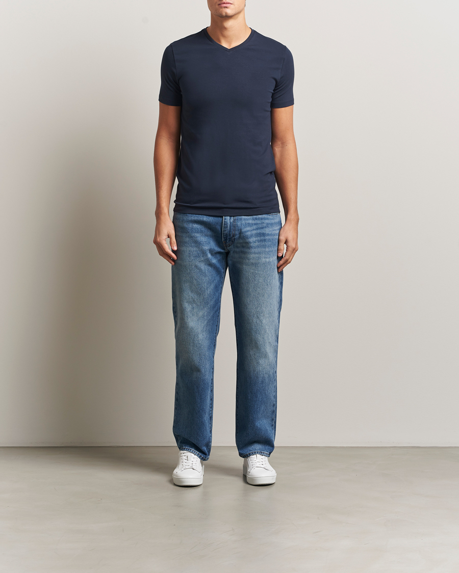 Mies | T-paidat | Falke | 2-Pack Cotton V-Neck T-Shirt Midnight