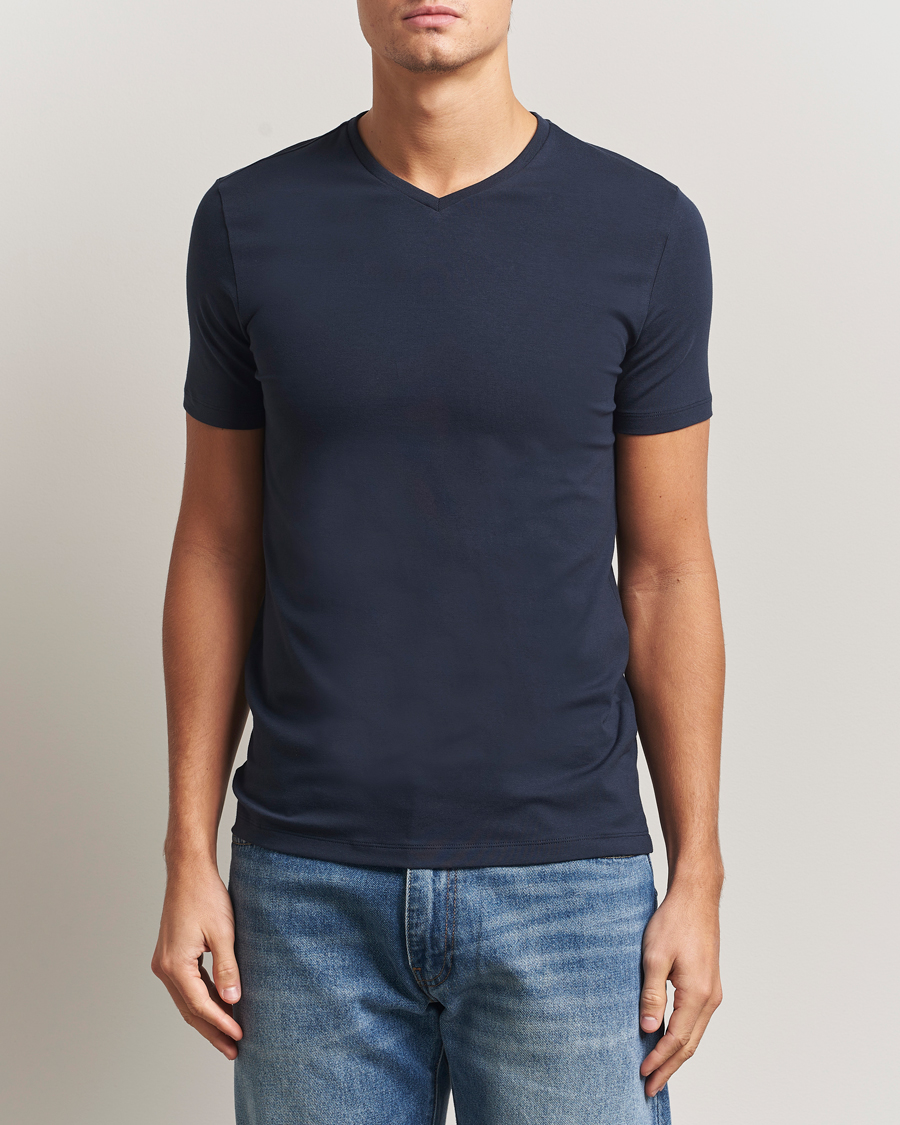 Mies | T-paidat | Falke | 2-Pack Cotton V-Neck T-Shirt Midnight