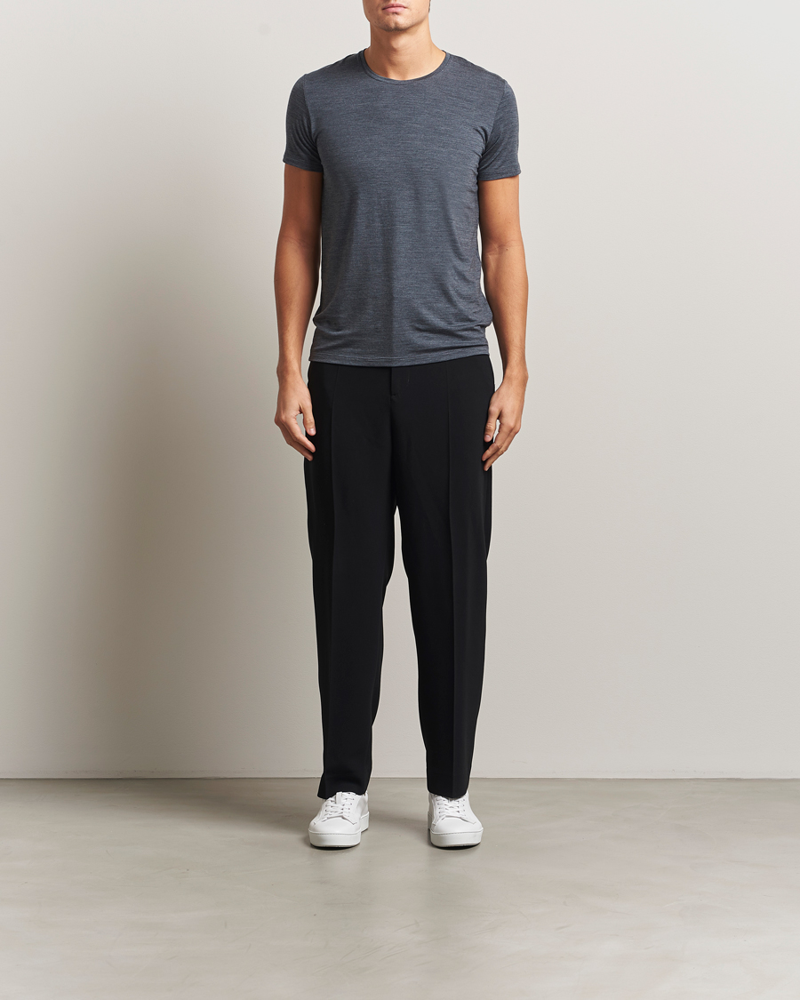 Mies | T-paidat | Falke | Clima Wool Crew Neck T-Shirt Dark Grey Heather