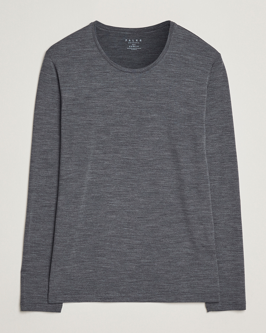 Mies | T-paidat | Falke | Clima Wool Wool Long Sleeve T-Shirt Dark Grey Heather