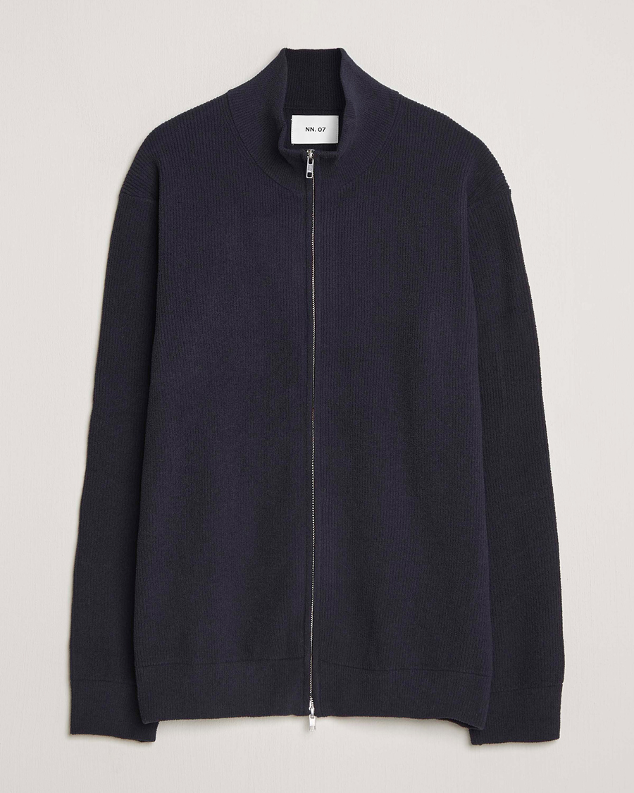 Mies | Puserot | NN07 | Danny Rib Knitted Full Zip Navy Blue