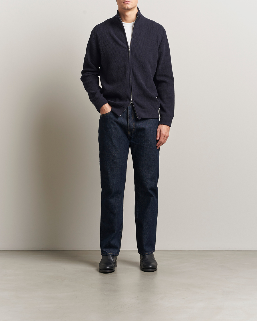 Mies | Puserot | NN07 | Danny Rib Knitted Full Zip Navy Blue