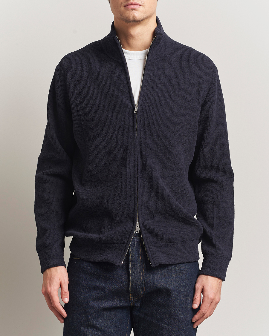 Mies | Puserot | NN07 | Danny Rib Knitted Full Zip Navy Blue
