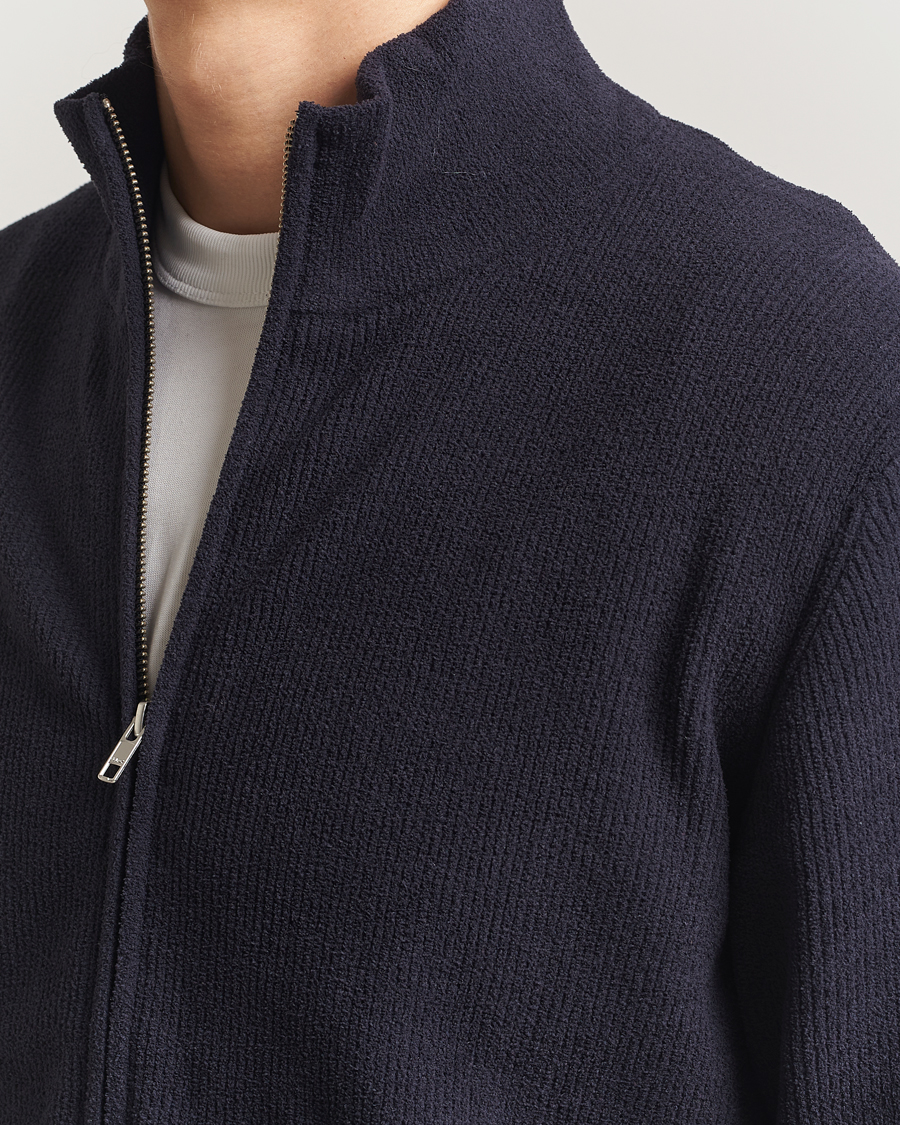 Mies | Puserot | NN07 | Danny Rib Knitted Full Zip Navy Blue