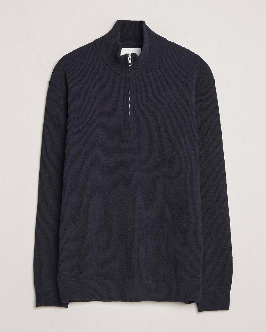 Mies | Puserot | NN07 | Danny Rib Knitted Half Zip Navy Blue