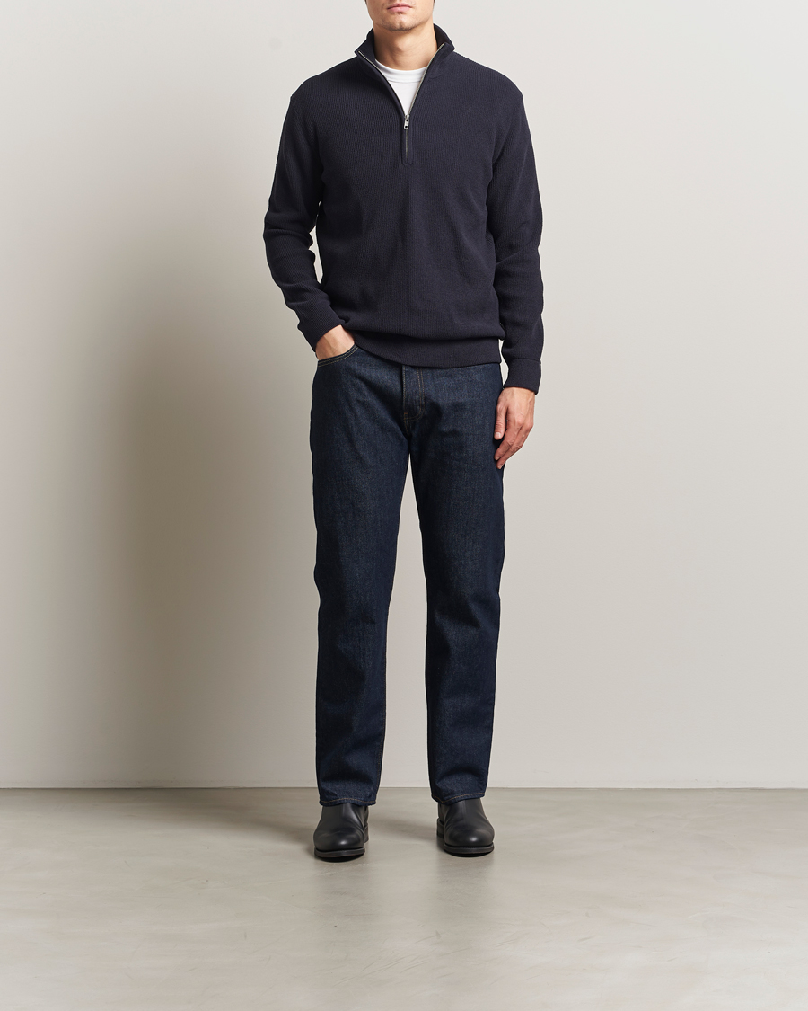 Mies | Puserot | NN07 | Danny Rib Knitted Half Zip Navy Blue