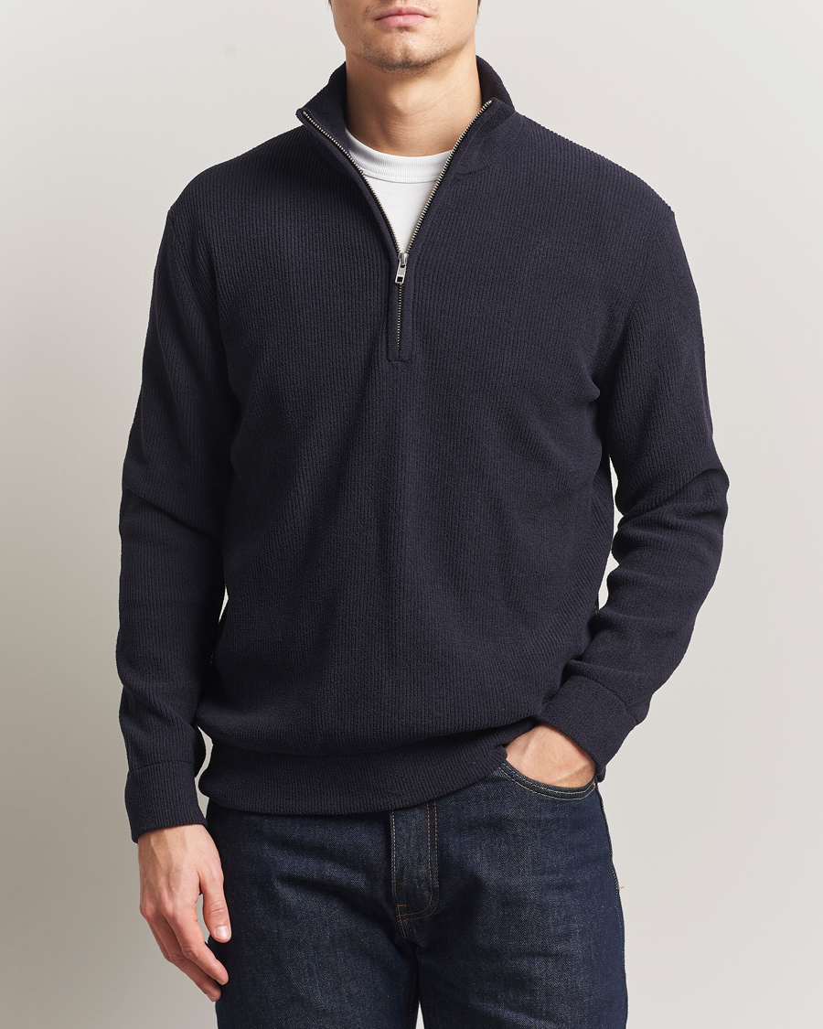 Mies | Puserot | NN07 | Danny Rib Knitted Half Zip Navy Blue