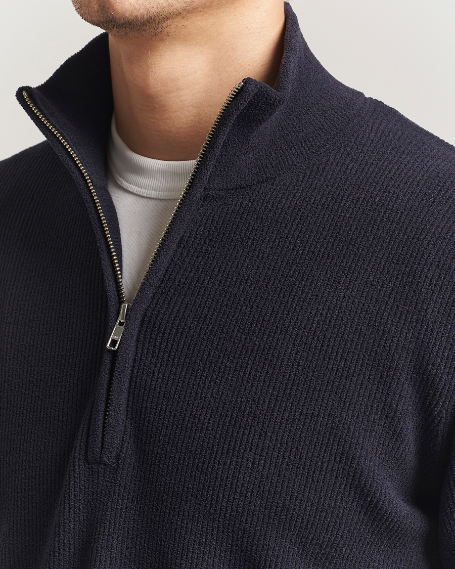 Mies | Puserot | NN07 | Danny Rib Knitted Half Zip Navy Blue