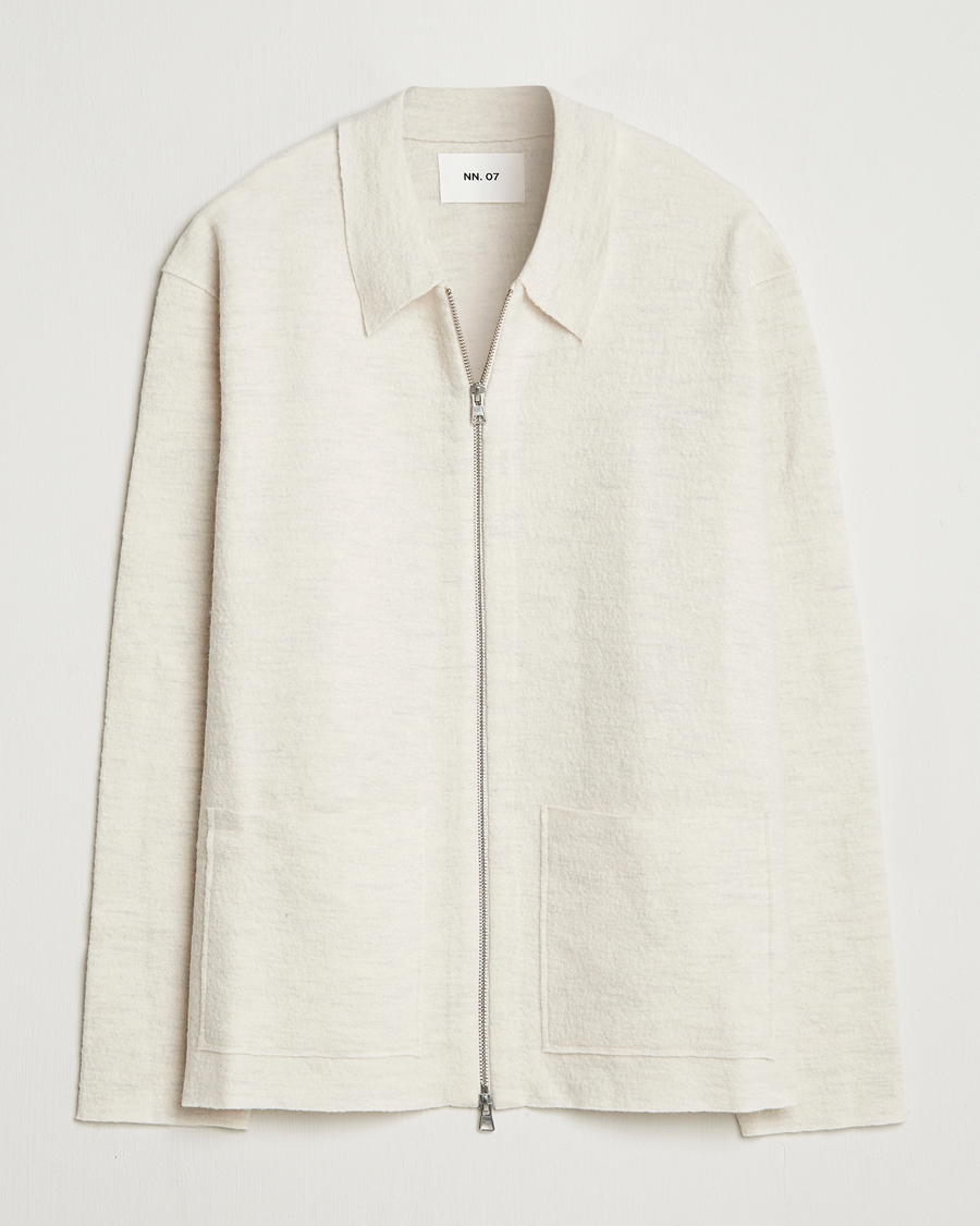 Mies | Puserot | NN07 | Jonas Boiled Wool Full Zip Ivory