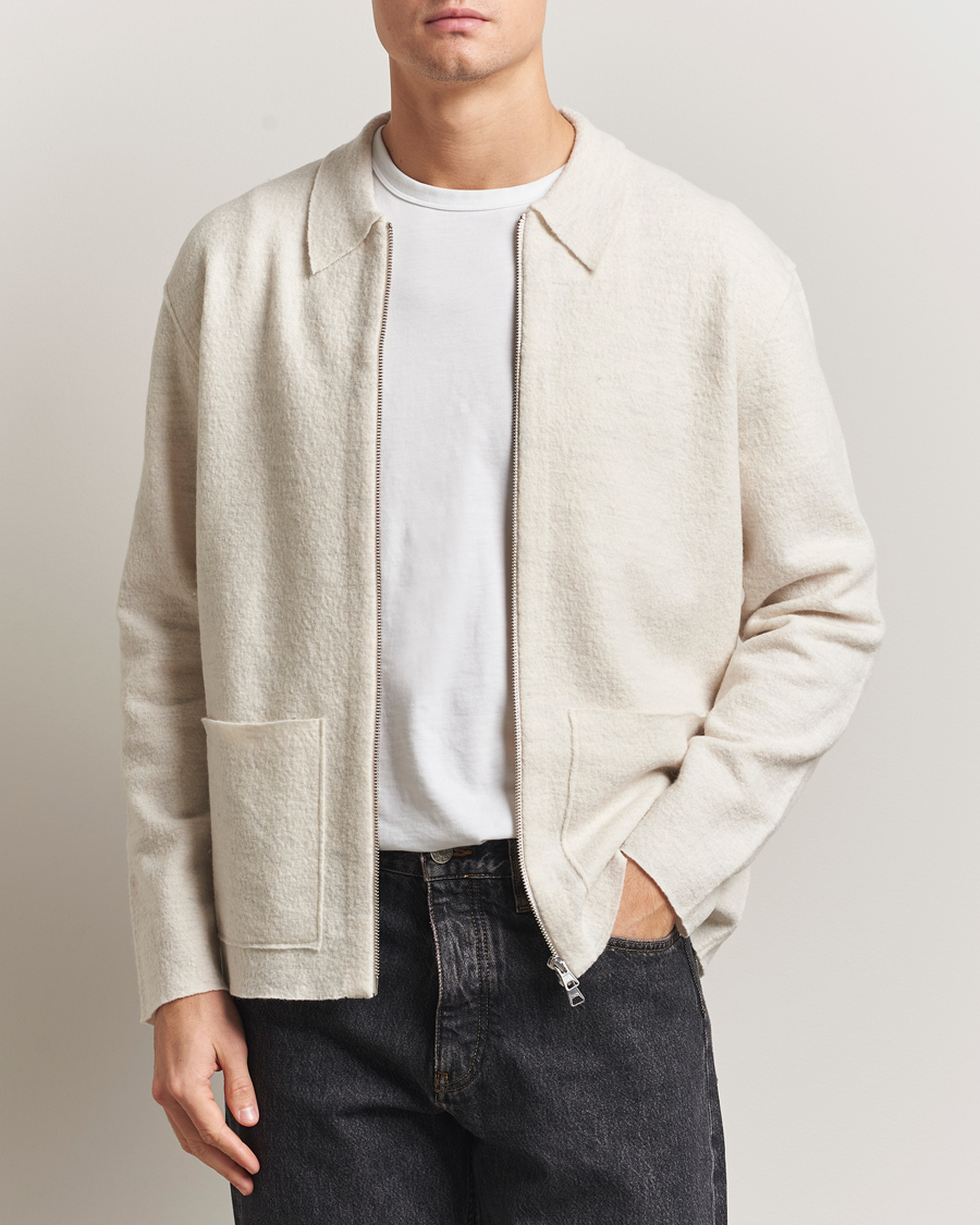 Mies | Puserot | NN07 | Jonas Boiled Wool Full Zip Ivory