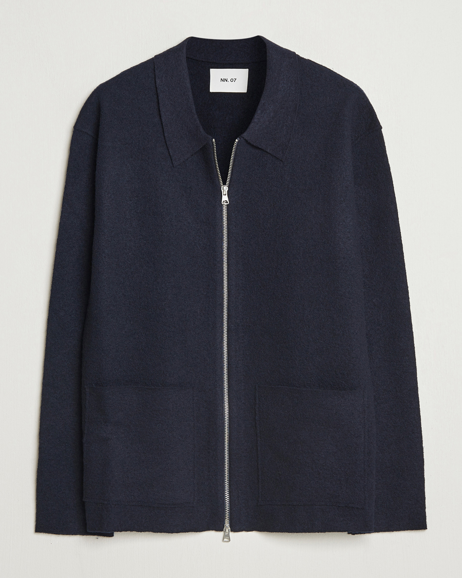 Mies | Puserot | NN07 | Jonas Boiled Wool Full Zip Navy Blue
