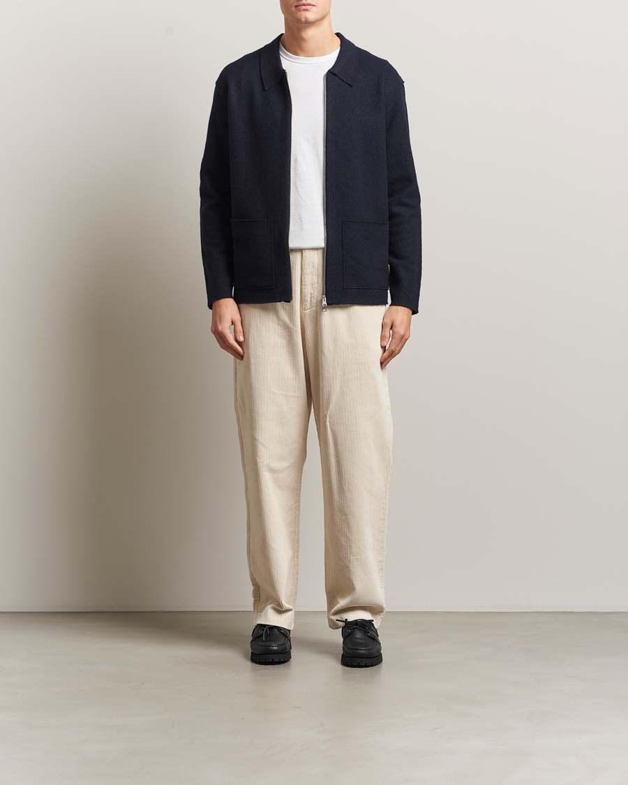 Mies | Puserot | NN07 | Jonas Boiled Wool Full Zip Navy Blue