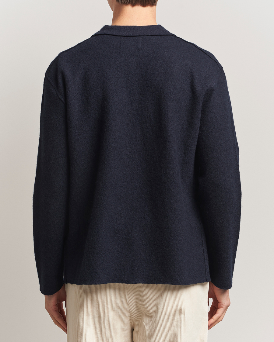 Mies | Puserot | NN07 | Jonas Boiled Wool Full Zip Navy Blue