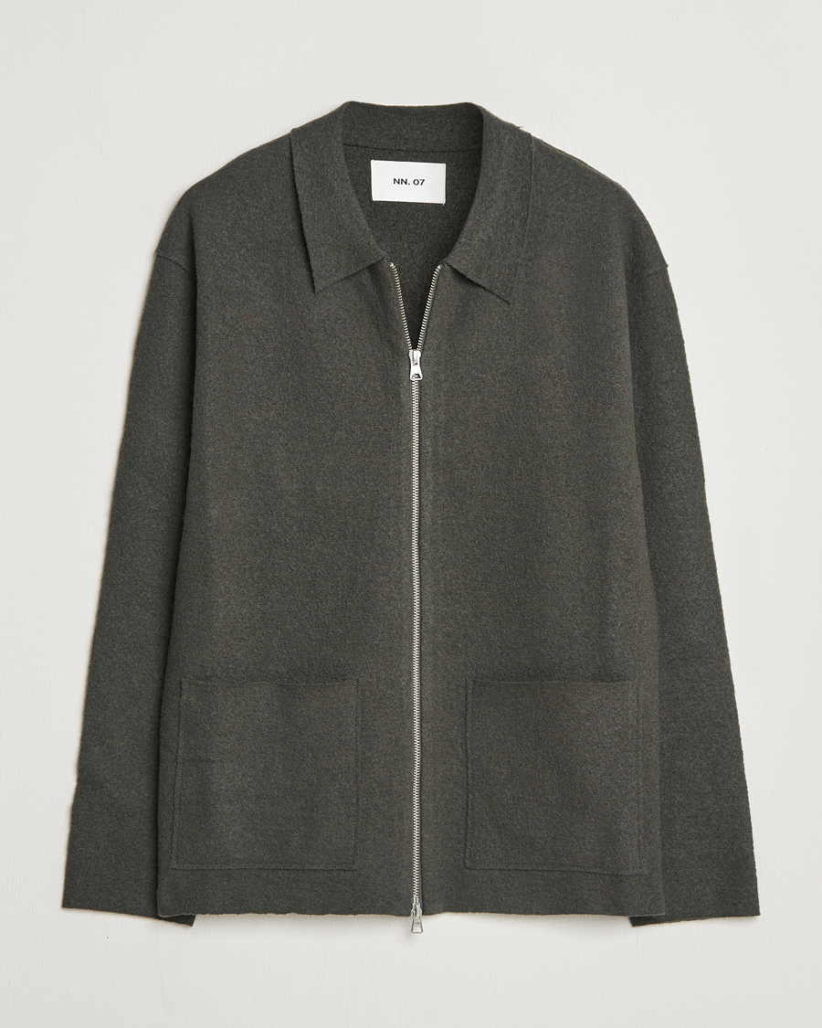 Mies | Puserot | NN07 | Jonas Boiled Wool Full Zip Dark Army