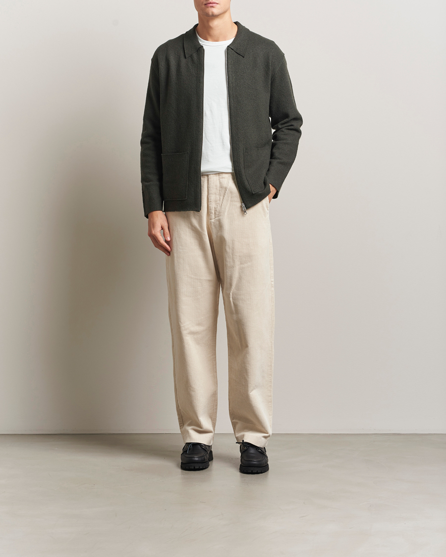 Mies | Puserot | NN07 | Jonas Boiled Wool Full Zip Dark Army