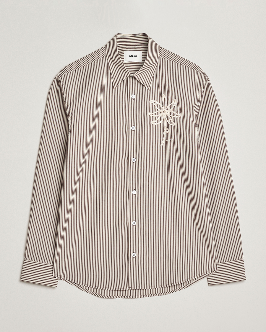 Miehet |  | NN07 | Quinsy Striped Embroidered Shirt Brown