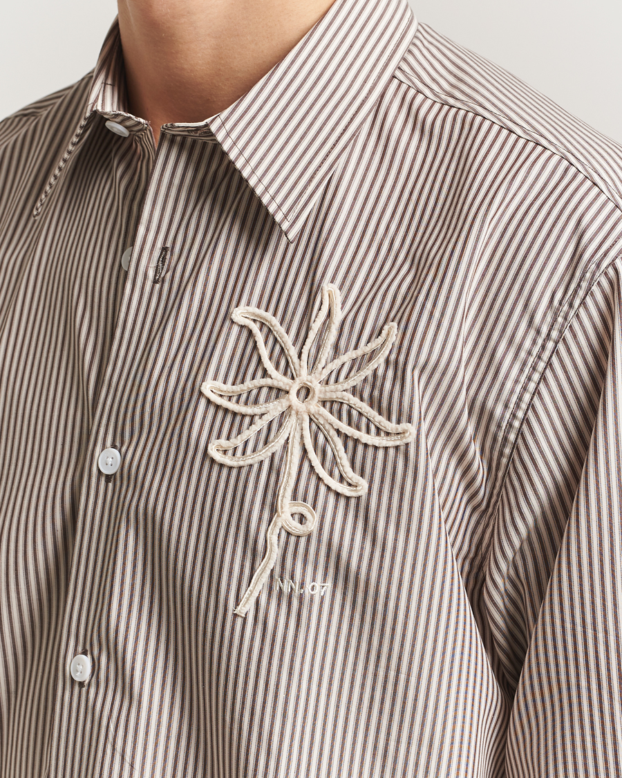 Mies | Kauluspaidat | NN07 | Quinsy Striped Embroidered Shirt Brown