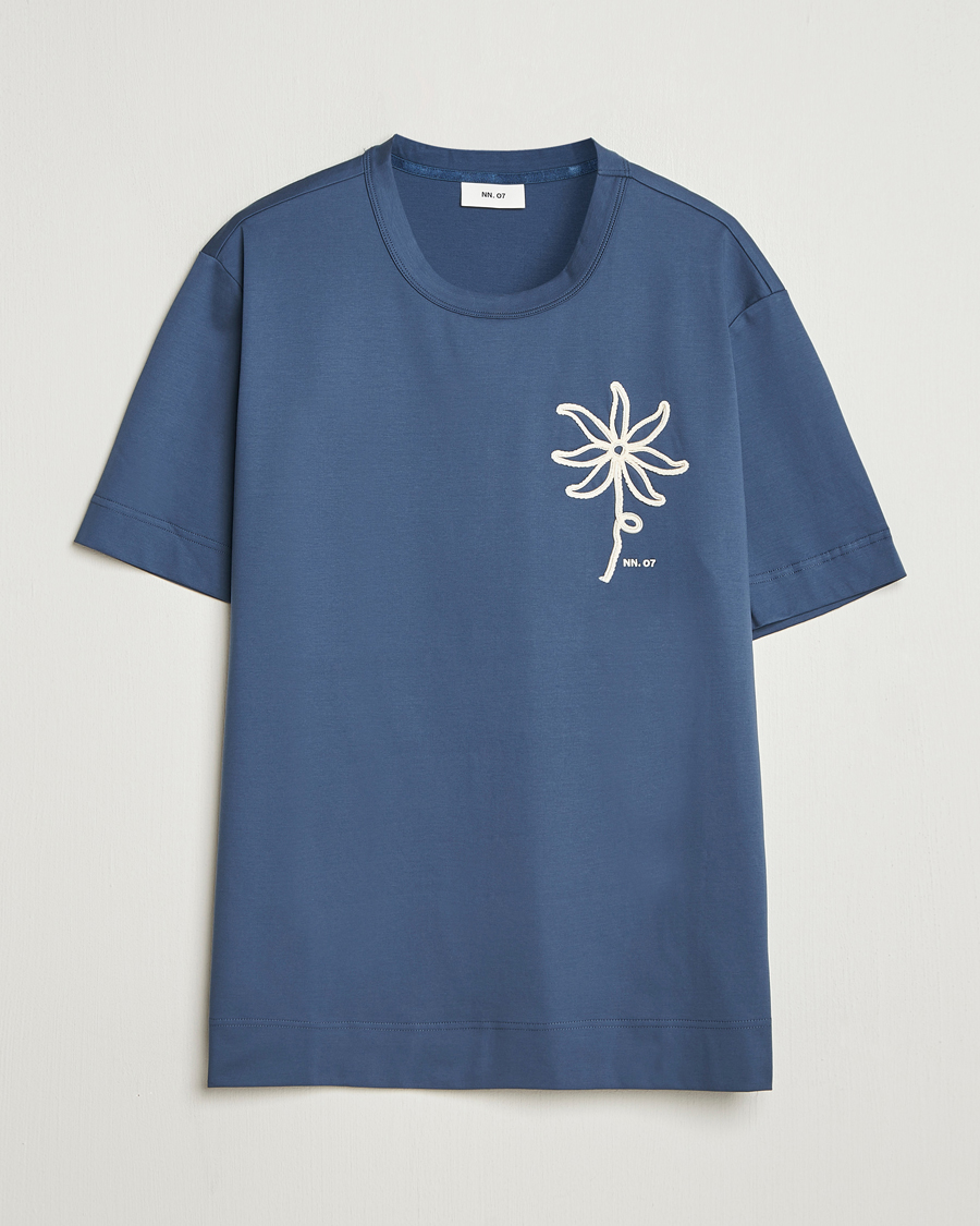 Mies | T-paidat | NN07 | Pedro Embroidered T-Shirt Denim Blue