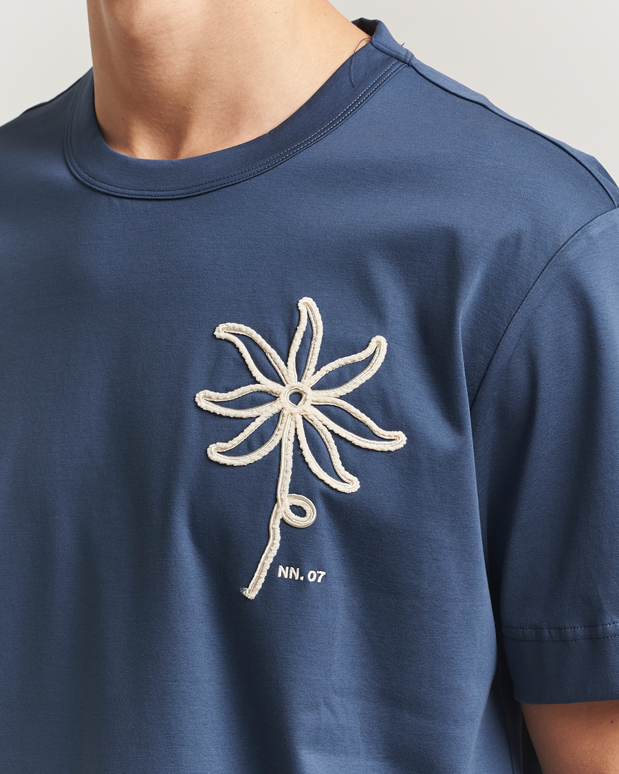 Mies | T-paidat | NN07 | Pedro Embroidered T-Shirt Denim Blue