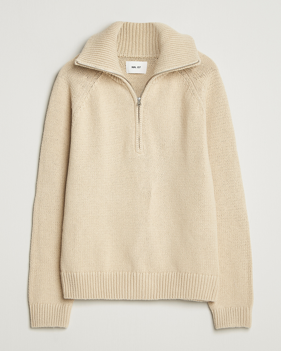 Mies | Puserot | NN07 | Tristan Heavy Knitted Half Zip Ecru