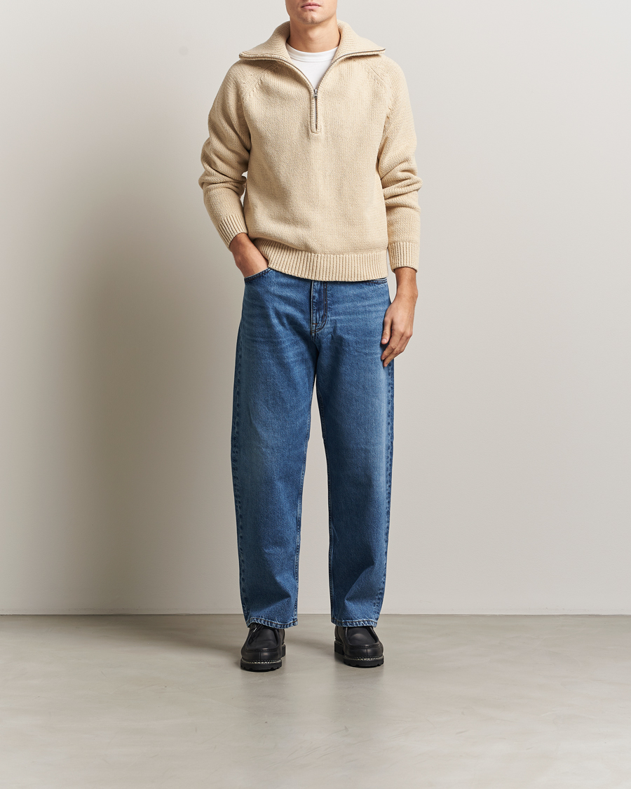 Mies | Puserot | NN07 | Tristan Heavy Knitted Half Zip Ecru