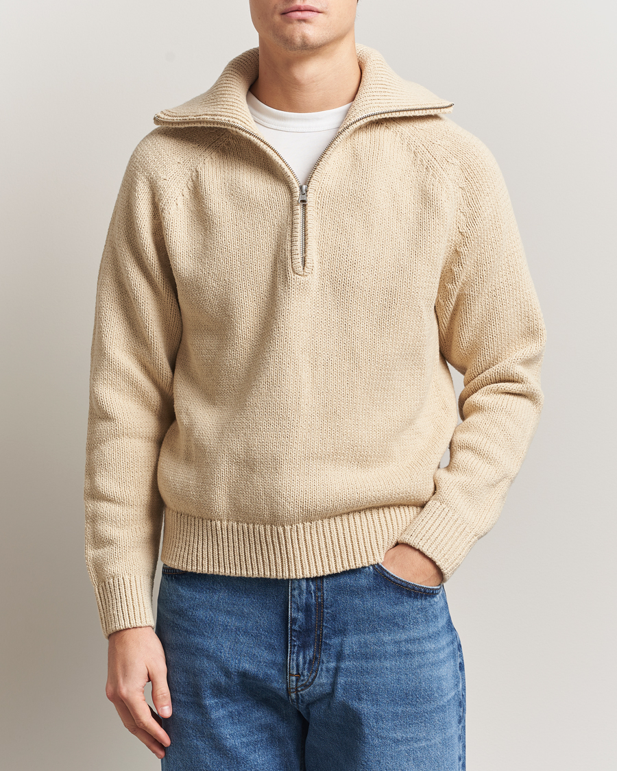 Mies | Puserot | NN07 | Tristan Heavy Knitted Half Zip Ecru