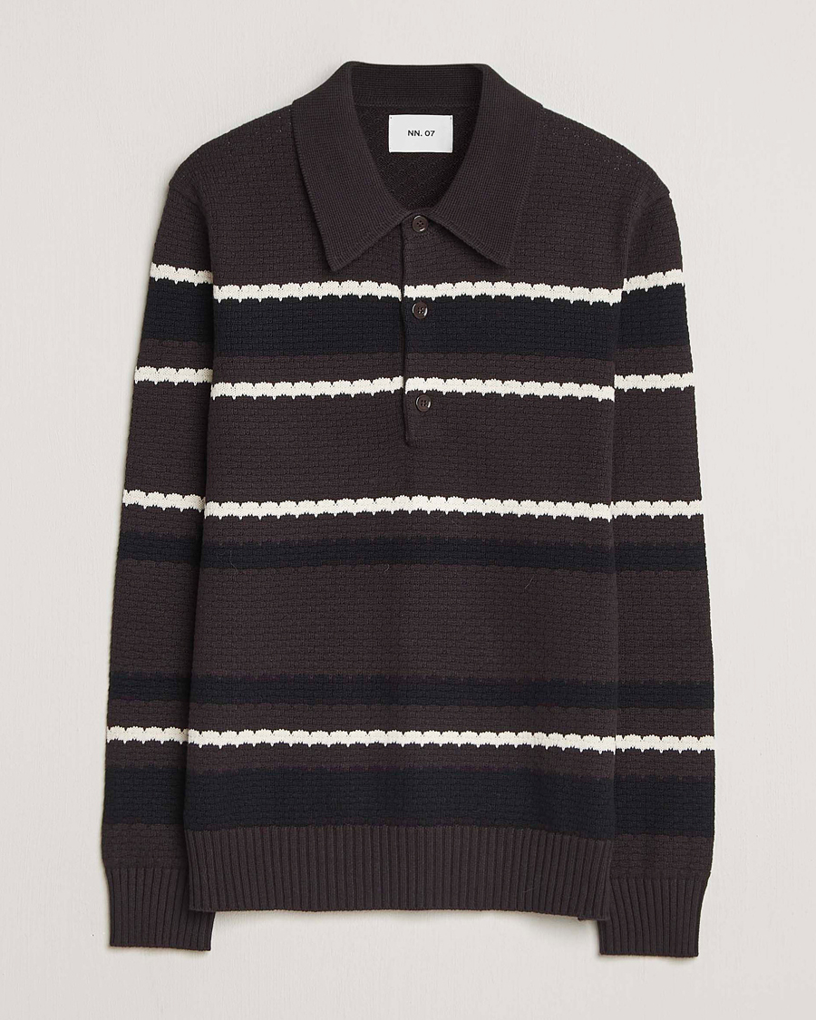 Mies | Puserot | NN07 | Alfie Striped Knitted Polo Dusky Port
