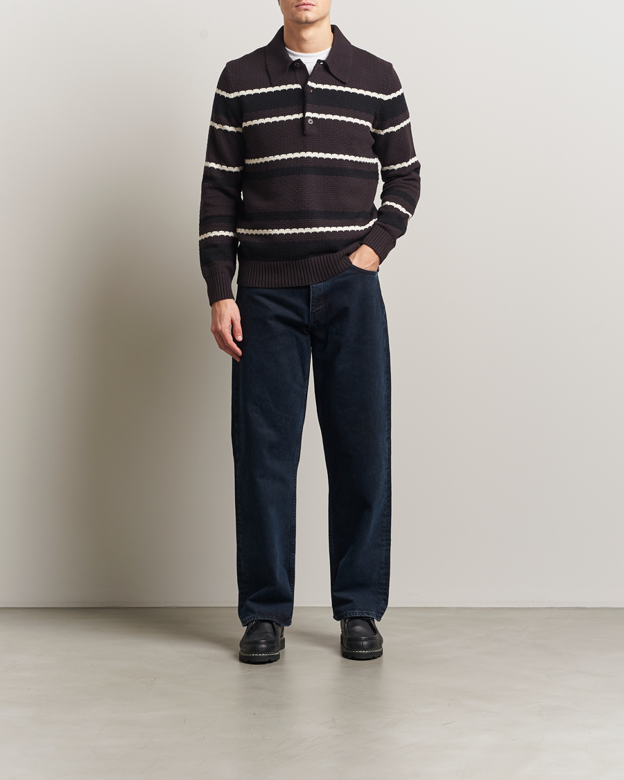 Mies | Puserot | NN07 | Alfie Striped Knitted Polo Dusky Port