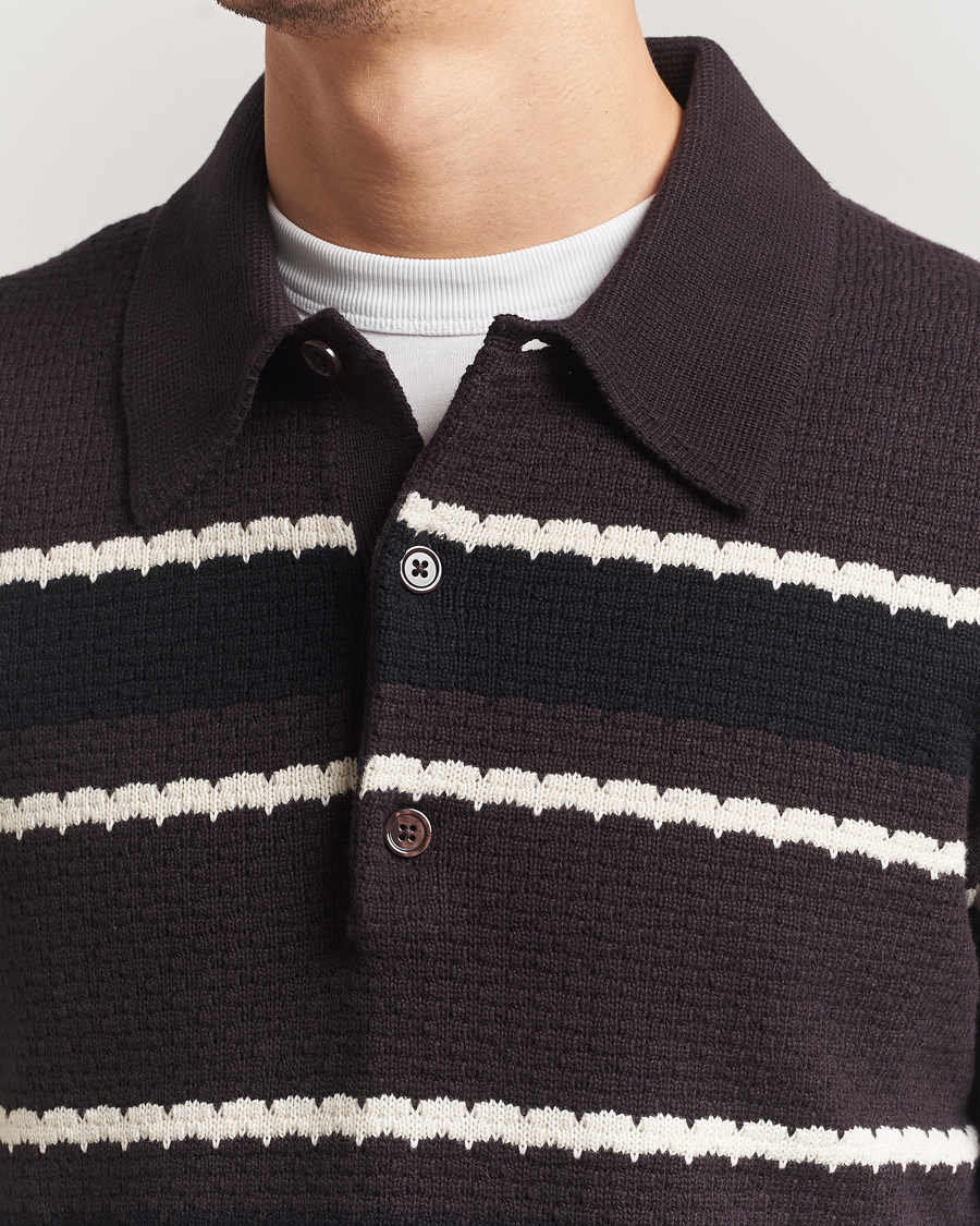 Mies | Puserot | NN07 | Alfie Striped Knitted Polo Dusky Port