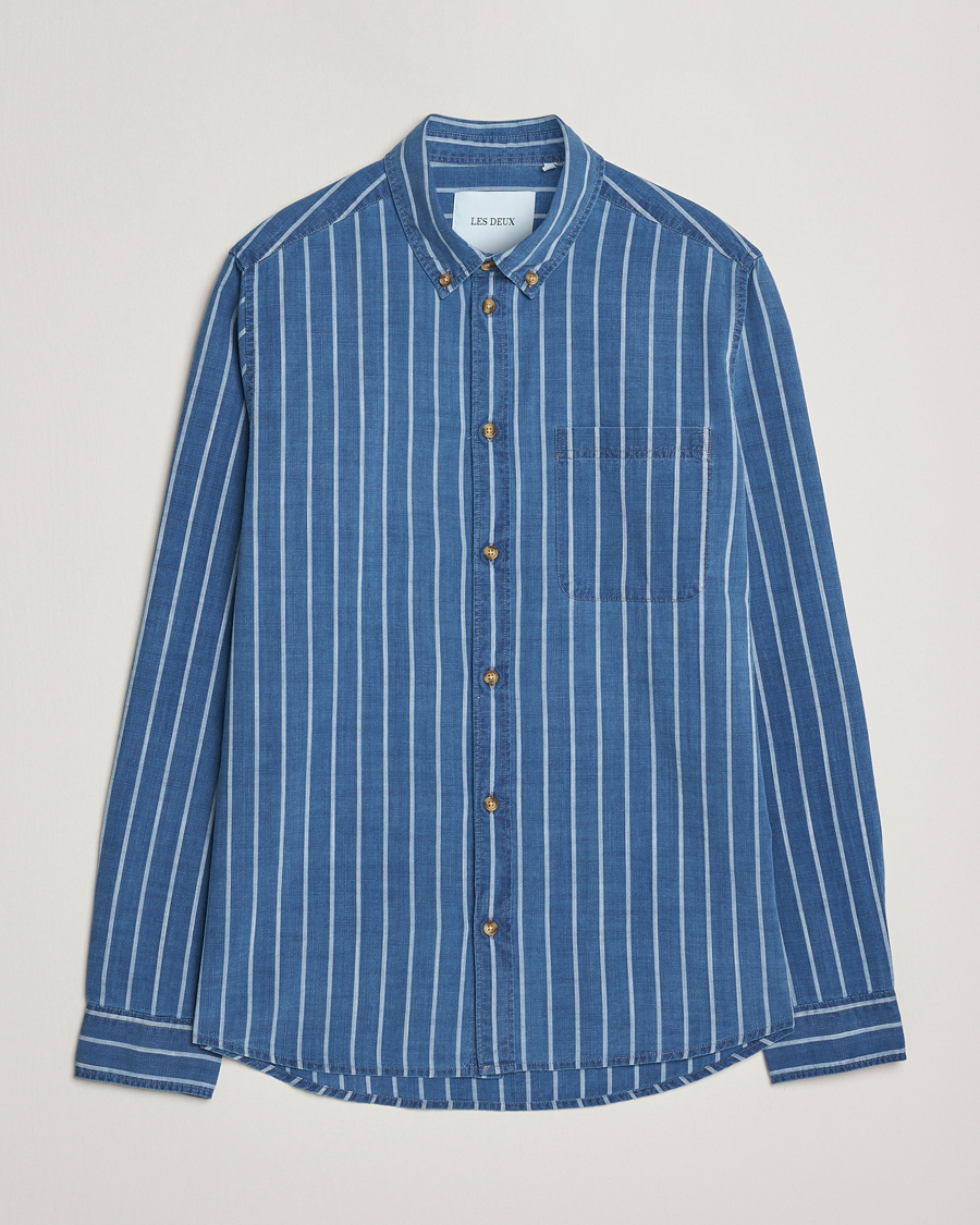 Mies | Kauluspaidat | LES DEUX | Indigo Stripe Shirt Denim Blue