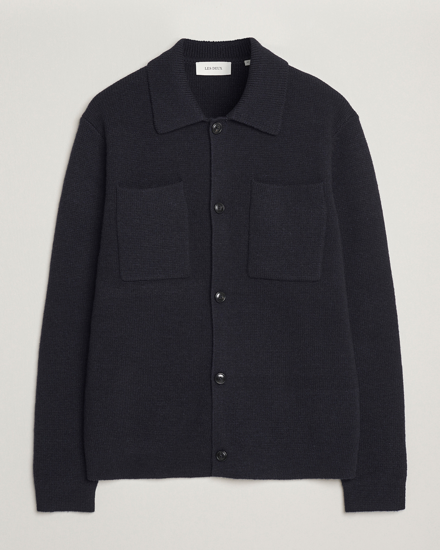 Mies | Kauluspaidat | LES DEUX | Fisher Milano Wool Knit Overshirt  Navy