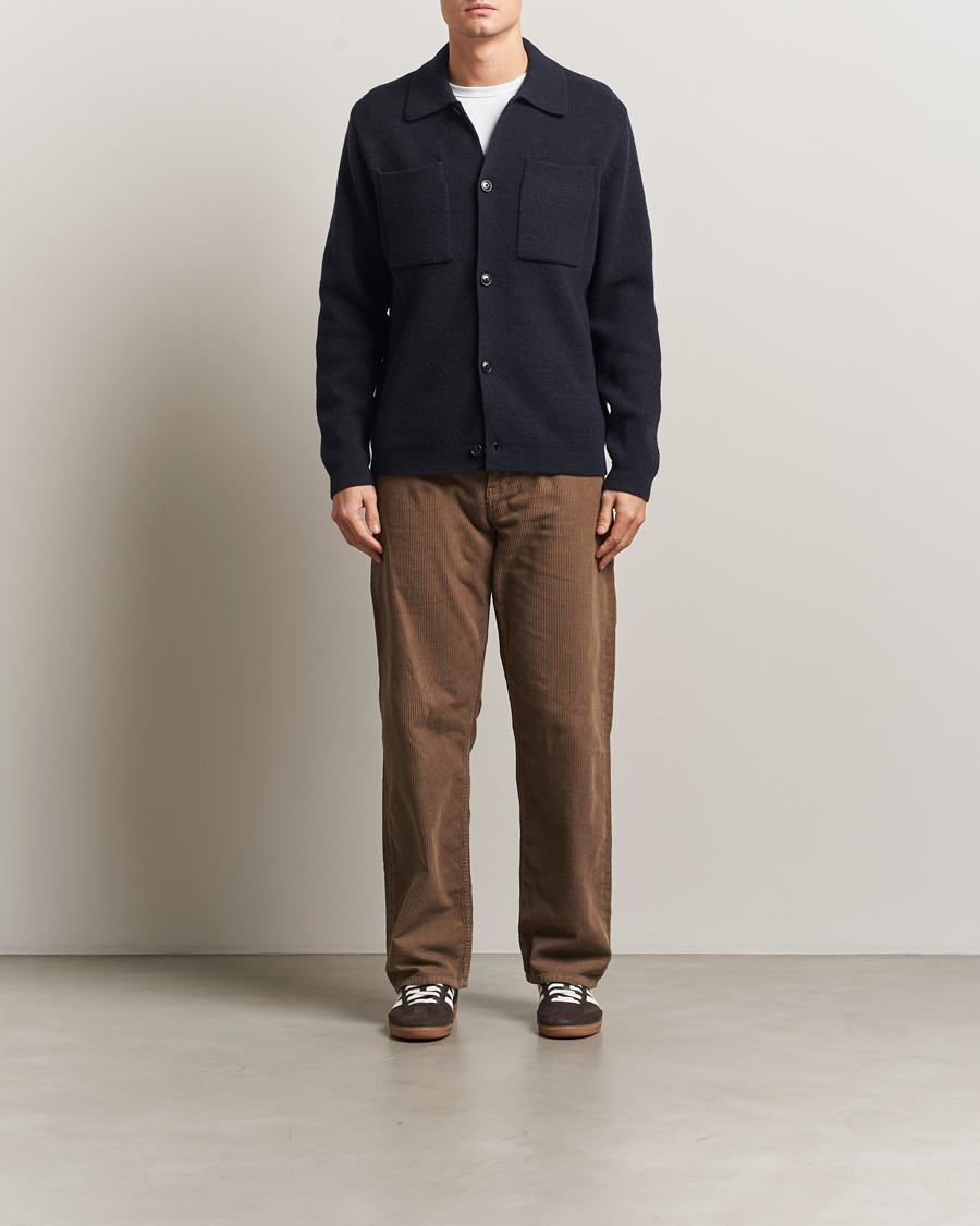 Mies | Kauluspaidat | LES DEUX | Fisher Milano Wool Knit Overshirt  Navy