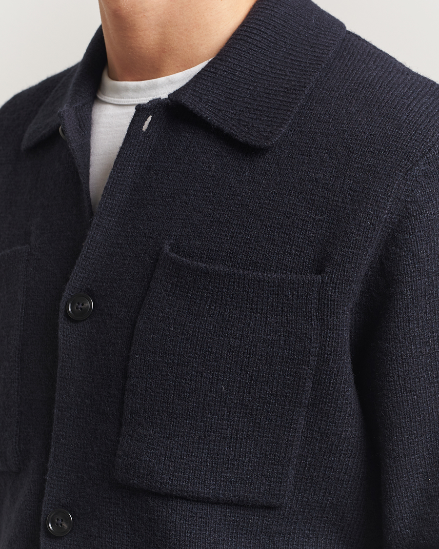 Mies | Kauluspaidat | LES DEUX | Fisher Milano Wool Knit Overshirt  Navy