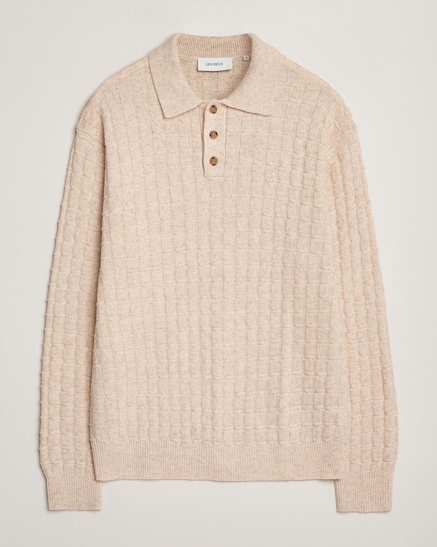 Mies | Puserot | LES DEUX | Gustav Structured Polo Knit Light Sand Melange