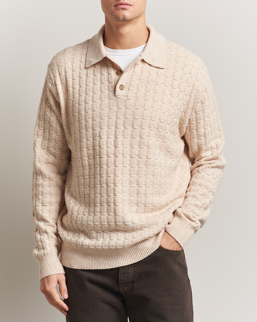 Mies | Puserot | LES DEUX | Gustav Structured Polo Knit Light Sand Melange